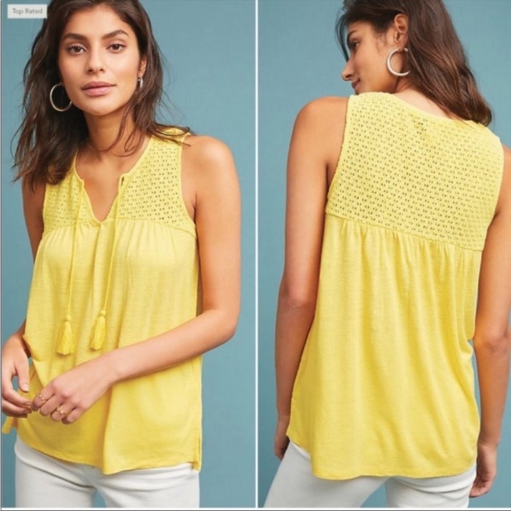 Anthropologie Top Piaf Crochet Tank Yellow Akemi + Kin Sleeveless Tee Boho Swing